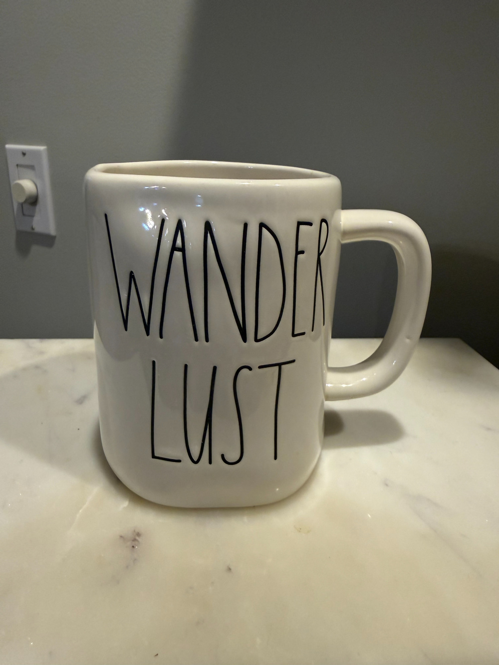 Rae Dunn White Ceramic Wanderlust Coffee Mug Boho Quote 16 Oz - Used